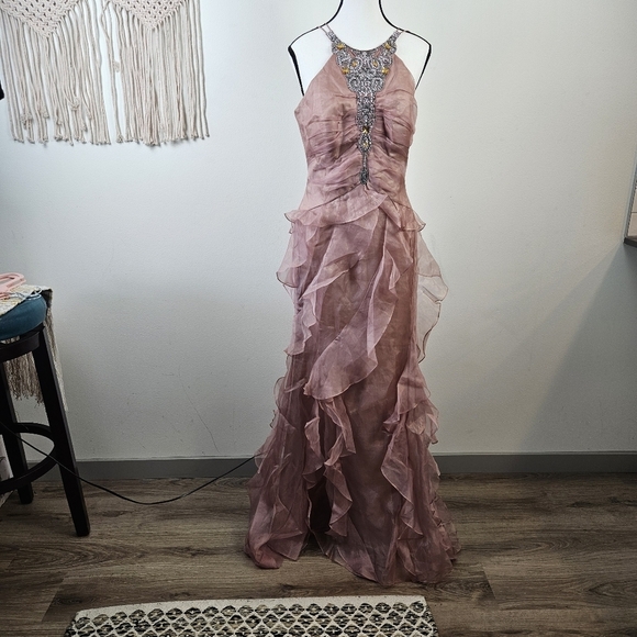 Badgley Mischka Dresses & Skirts - BADGLEY MISCHKA Collection Mauve Silk Ruffled Skirt Gown 8 Formal Prom Wedding
